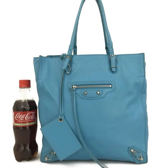 BALENCIAGA Papier Leather Tote Bag Blue/8BG0755 - Picture 2 of 12